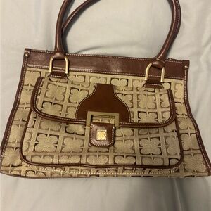 Liz Claiborne Brown and Beige Jacquard Tote with Front Flap